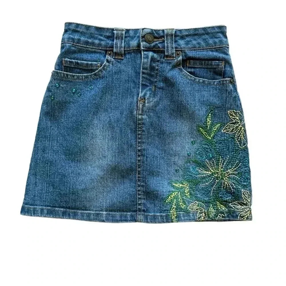 Mary-Kate & Ashley Denim Skirt Jeweled, embroideredFront zipper SZ7 #2035